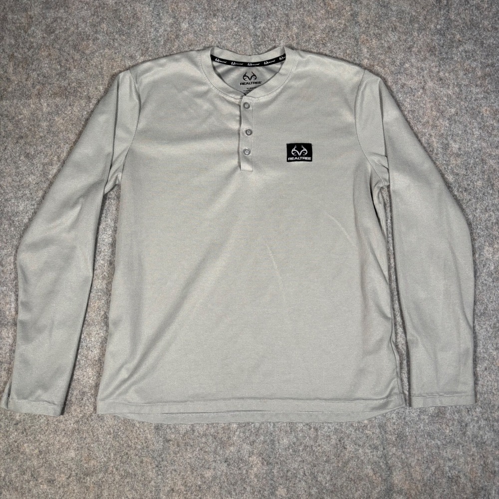 Realtree Henley Waffle Knit  Shirt Mens XL Gray Long Sleeve Performance Top